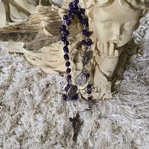 Elegant Purple Beaded Necklace Faith Fatima Jewelry Unisex Mediallions Love Rosa